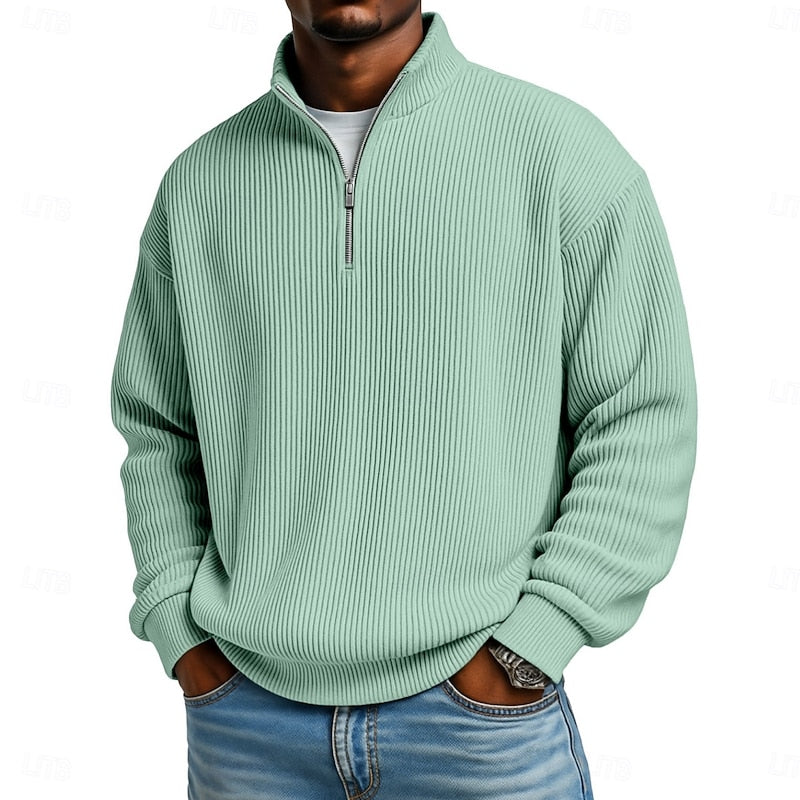 Herr Ribbad Quarter-Zip Pullover in ljusgrön, Klassisk Komfort