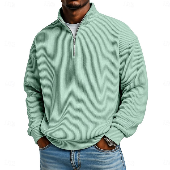 Herr Ribbad Quarter-Zip Pullover in ljusgrön, Klassisk Komfort
