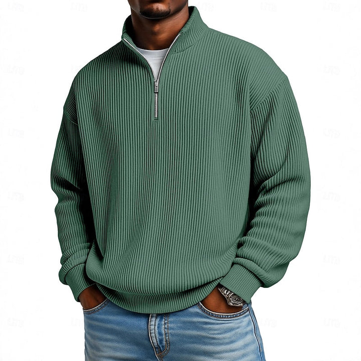 Herr Ribbad Quarter-Zip Pullover in mörkgrön, Klassisk Komfort