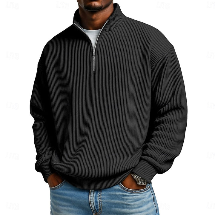 Herr Ribbad Quarter-Zip Pullover in svart, Klassisk Komfort