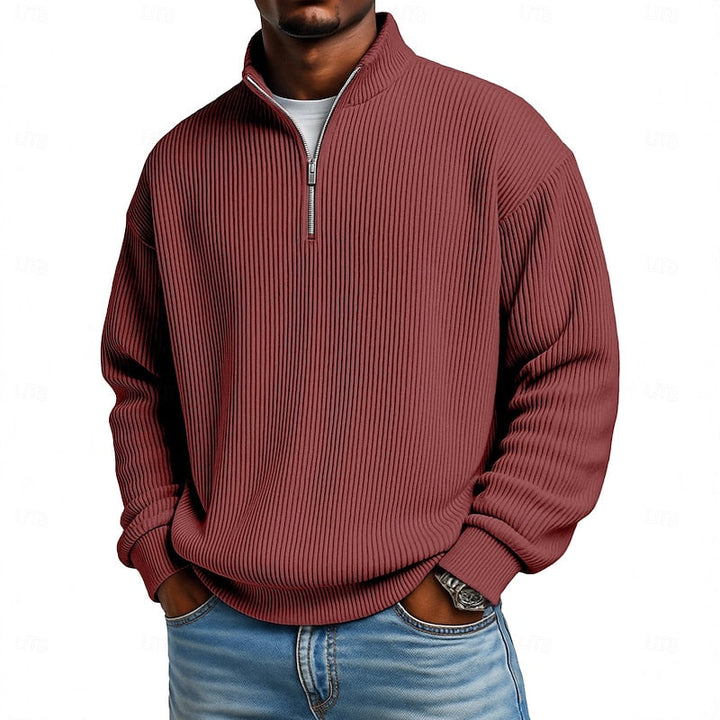 Herr Ribbad Quarter-Zip Pullover in vinröd, Klassisk Komfort