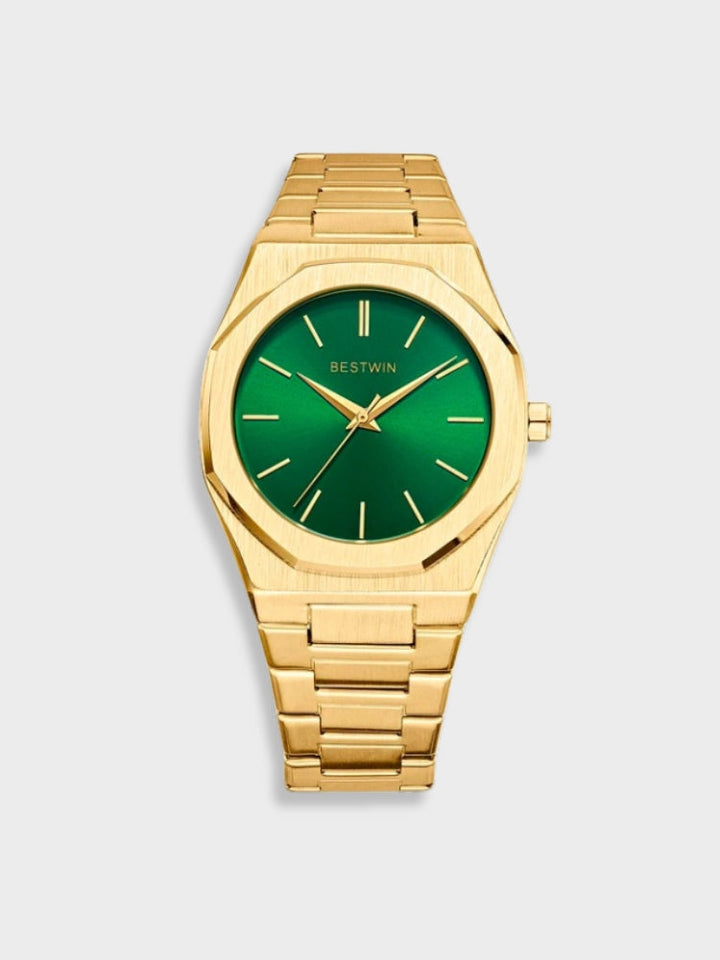 Herr Rostfritt Stål Vintage Armbandsur - Klassisk Elegans - Guld-Grön