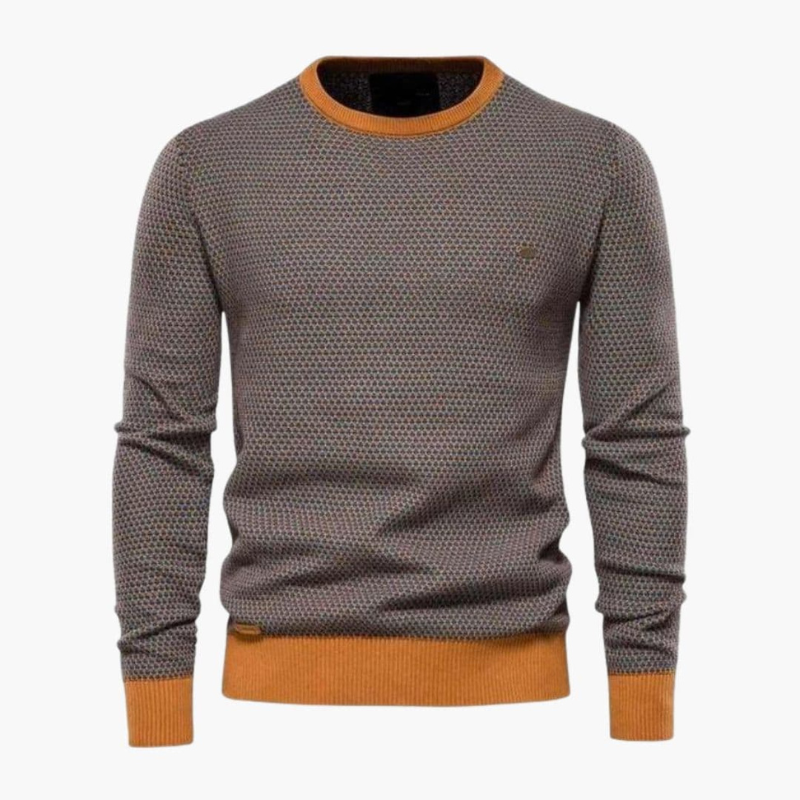 Herr Rundnäckad Stickad Tröja - Klassisk Stil - Orange