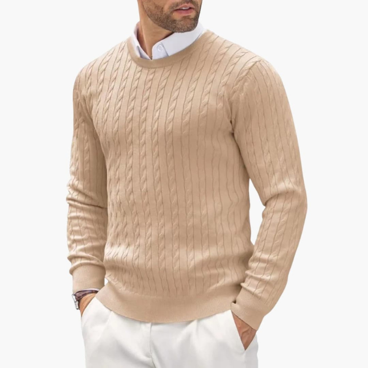 Herr Rundnäckad Tröja - Klassisk &amp; Bekväm Passform - Beige