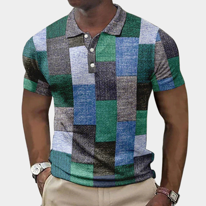 Herr Rutig Slim-Fit Poloskjorta - Klassisk Stil - Blå