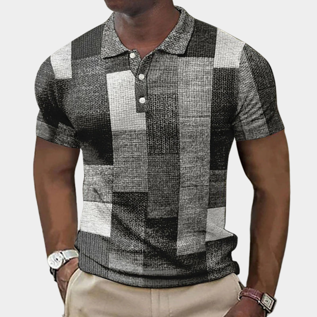 Herr Rutig Slim-Fit Poloskjorta - Klassisk Stil - Grå