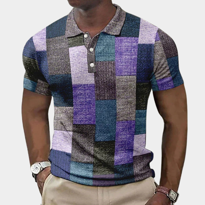 Herr Rutig Slim-Fit Poloskjorta - Klassisk Stil - Lila