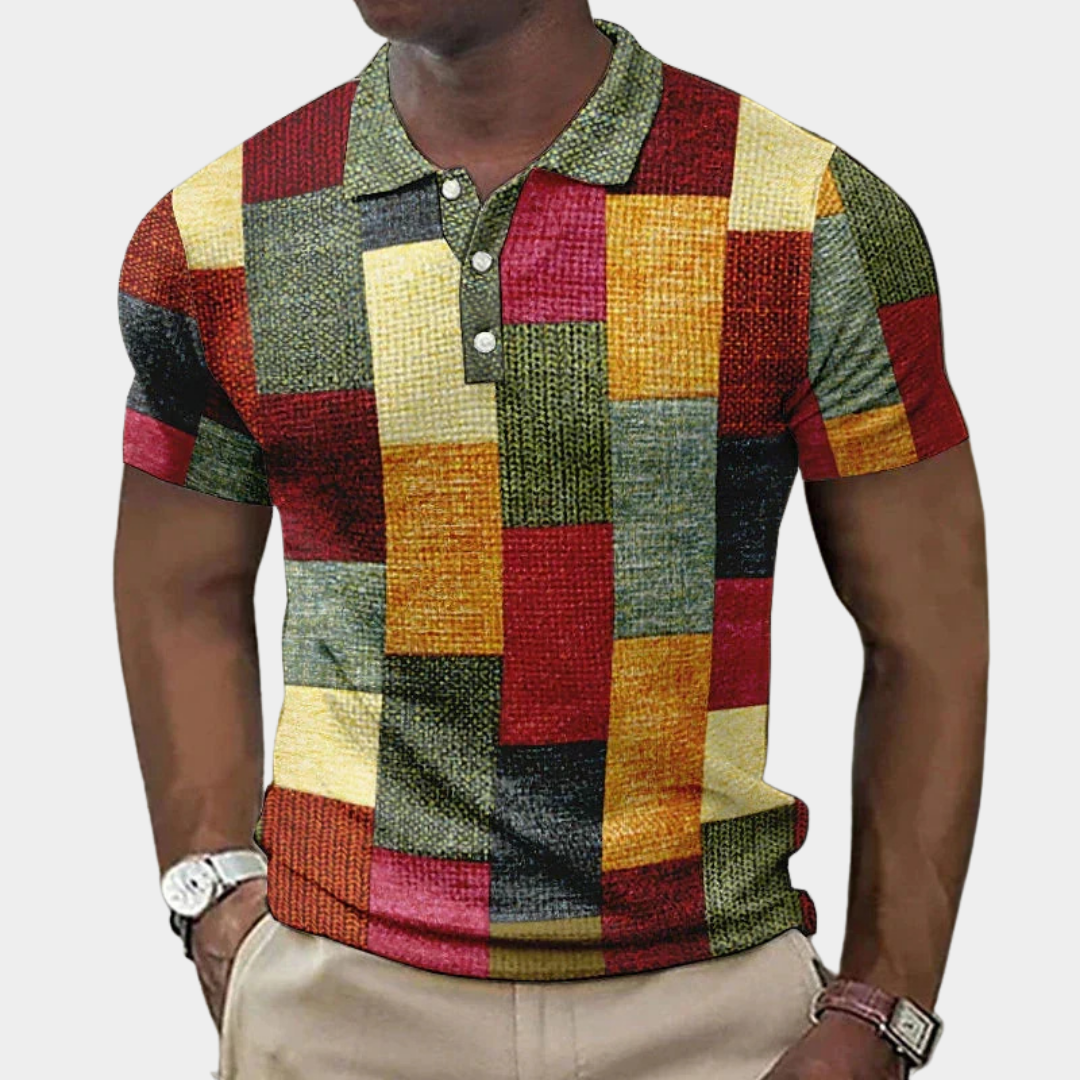 Herr Rutig Slim-Fit Poloskjorta - Klassisk Stil - Röd