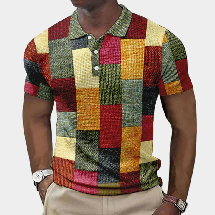 Herr Rutig Slim-Fit Poloskjorta - Klassisk Stil - Röd