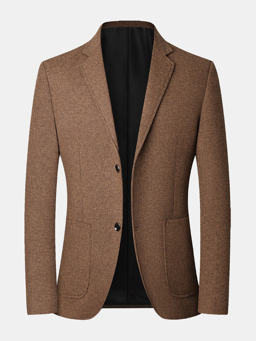 Herr Rutmönstrad Ullkavaj in brun, Klassisk Blazer med Urringning