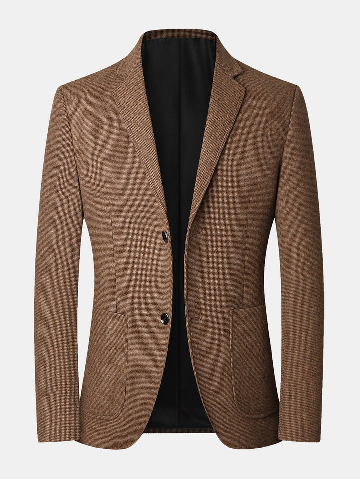 Herr Rutmönstrad Ullkavaj in brun, Klassisk Blazer med Urringning