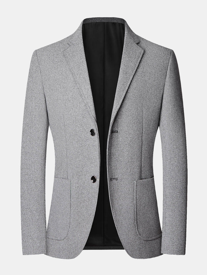 Herr Rutmönstrad Ullkavaj in grå, Klassisk Blazer med Urringning