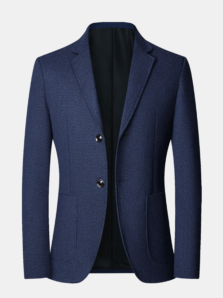 Herr Rutmönstrad Ullkavaj in marinblå, Klassisk Blazer med Urringning