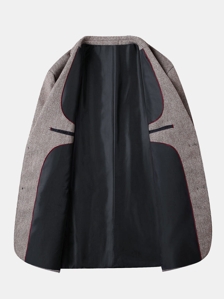 Herr Rutmönstrad Ullkavaj - Klassisk Blazer med Urringning