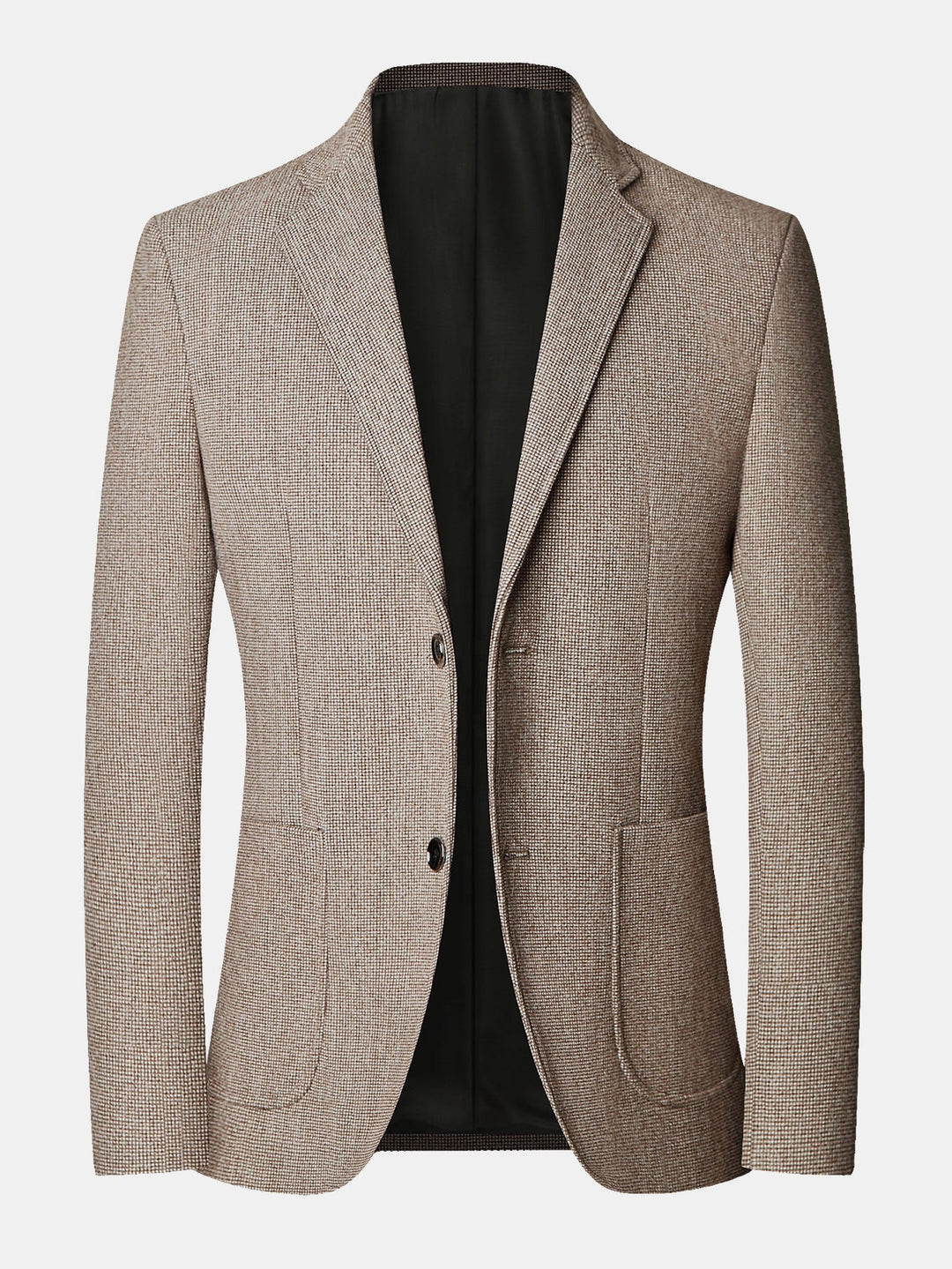 Herr Rutmönstrad Ullkavaj in taupe, Klassisk Blazer med Urringning