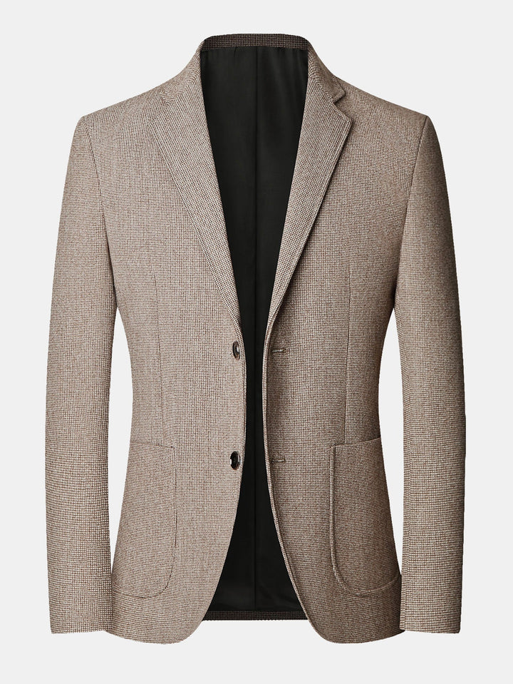 Herr Rutmönstrad Ullkavaj in taupe, Klassisk Blazer med Urringning
