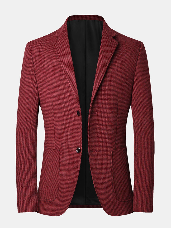 Herr Rutmönstrad Ullkavaj in vinröd, Klassisk Blazer med Urringning