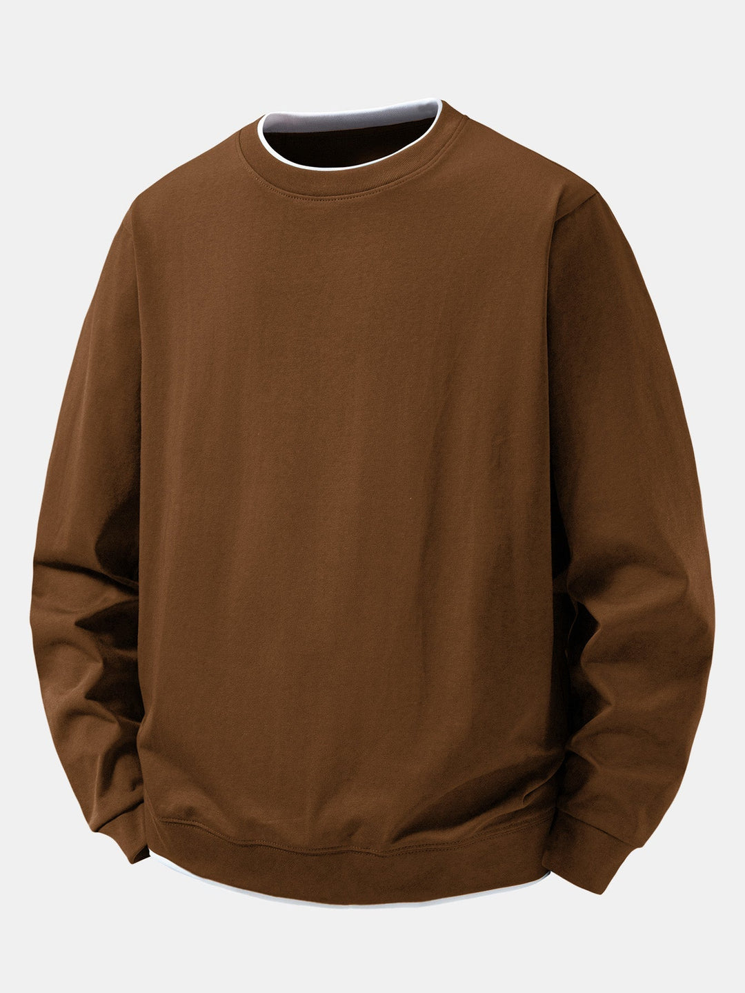 Herr Skiktad Crew Neck Sweatshirt – Klassisk Passform - Mörkbrun