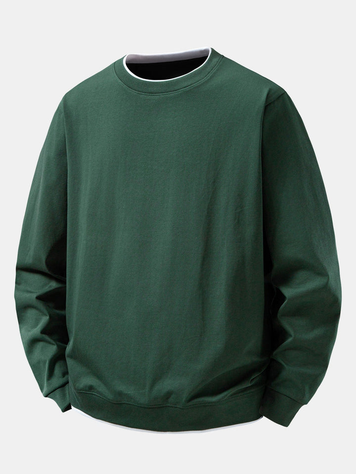 Herr Skiktad Crew Neck Sweatshirt – Klassisk Passform - Mörkgrön