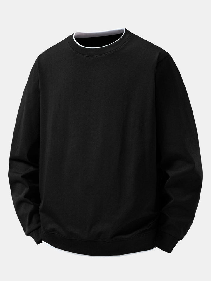 Herr Skiktad Crew Neck Sweatshirt – Klassisk Passform - Svart