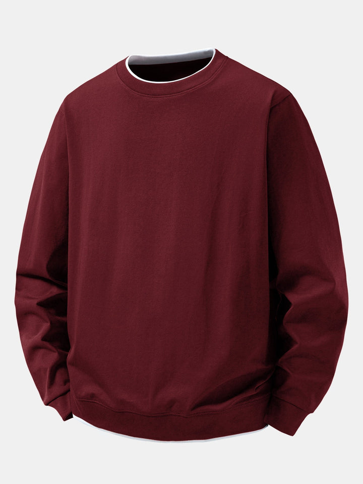 Herr Skiktad Crew Neck Sweatshirt – Klassisk Passform - Vinröd