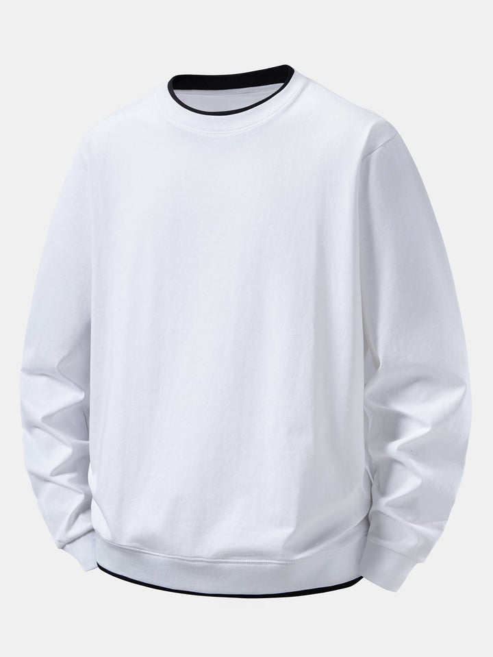 Herr Skiktad Crew Neck Sweatshirt – Klassisk Passform - Vit
