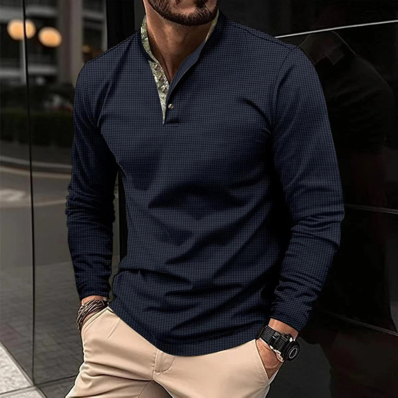 Herr Skjorta Henley Långärmad - Klassisk Stil - Blå