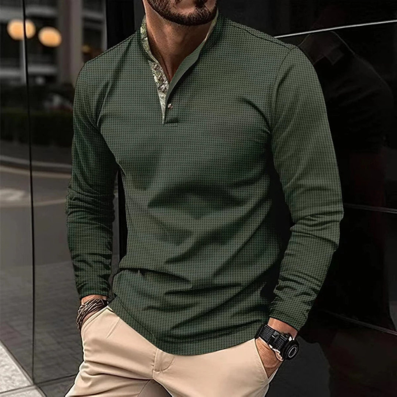 Herr Skjorta Henley Långärmad - Klassisk Stil - Grön