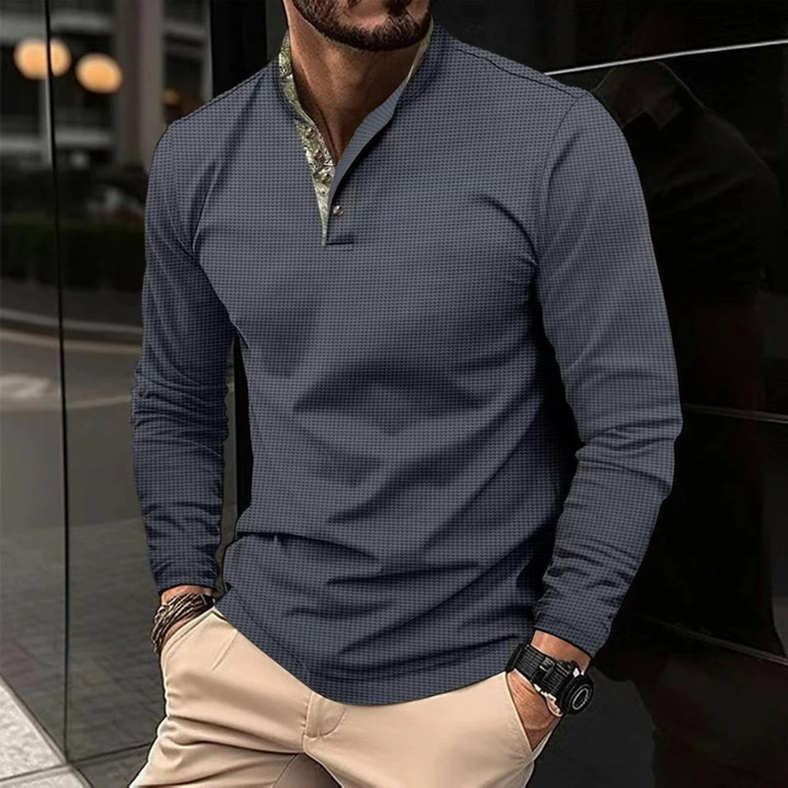 Herr Skjorta Henley Långärmad - Klassisk Stil - Grå