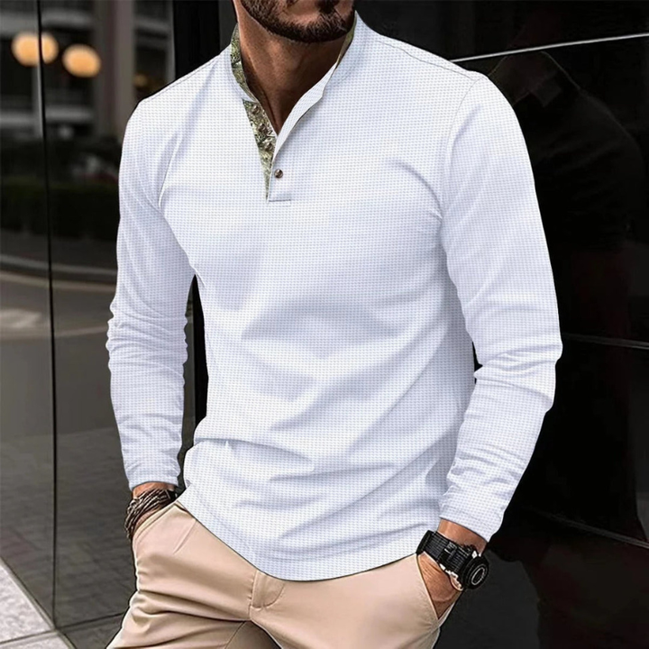 Herr Skjorta Henley Långärmad - Klassisk Stil - Vit