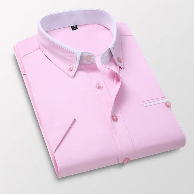 Herr Skjorta Med Knappar - Elegant Sommarskjorta - Rosa