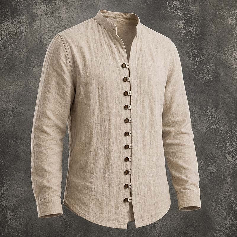 Herr Skjorta med Stehkrage in khaki, Klassisk Casual Stil
