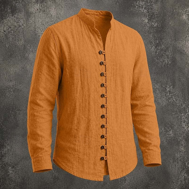 Herr Skjorta med Stehkrage in orange, Klassisk Casual Stil