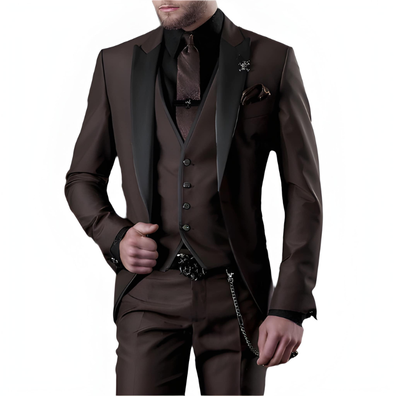Herr Slim Fit Kostym - 3-delad Formell Set - Brun