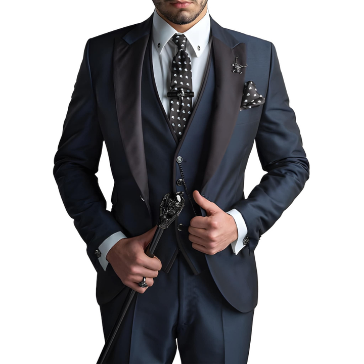 Herr Slim Fit Kostym - 3-delad Formell Set - Marinblå