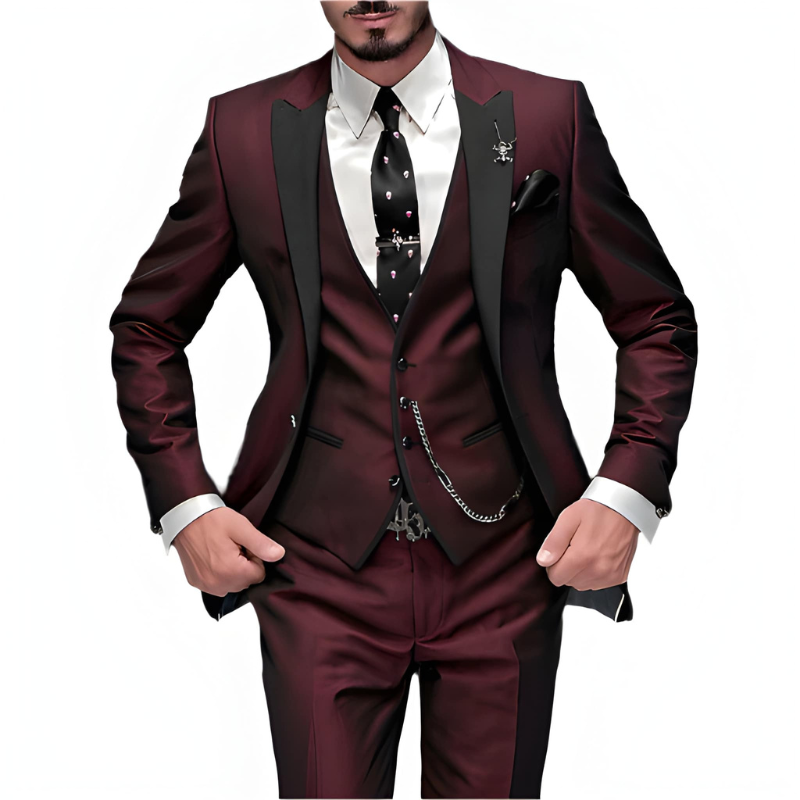 Herr Slim Fit Kostym - 3-delad Formell Set - Röd