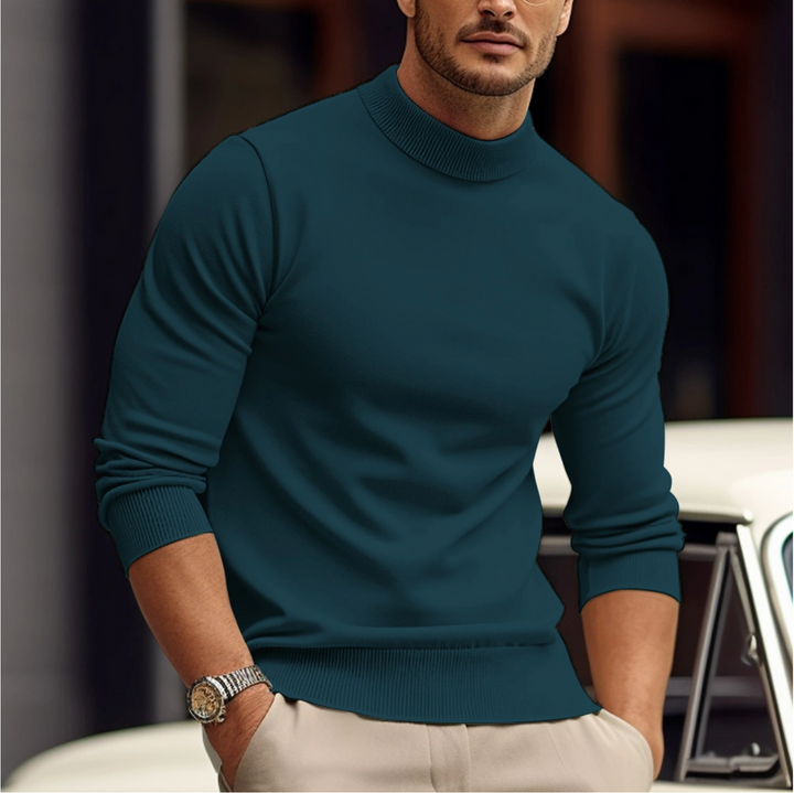 Herr Slim Fit Stickad Tröja - Hög Krage Modern Design