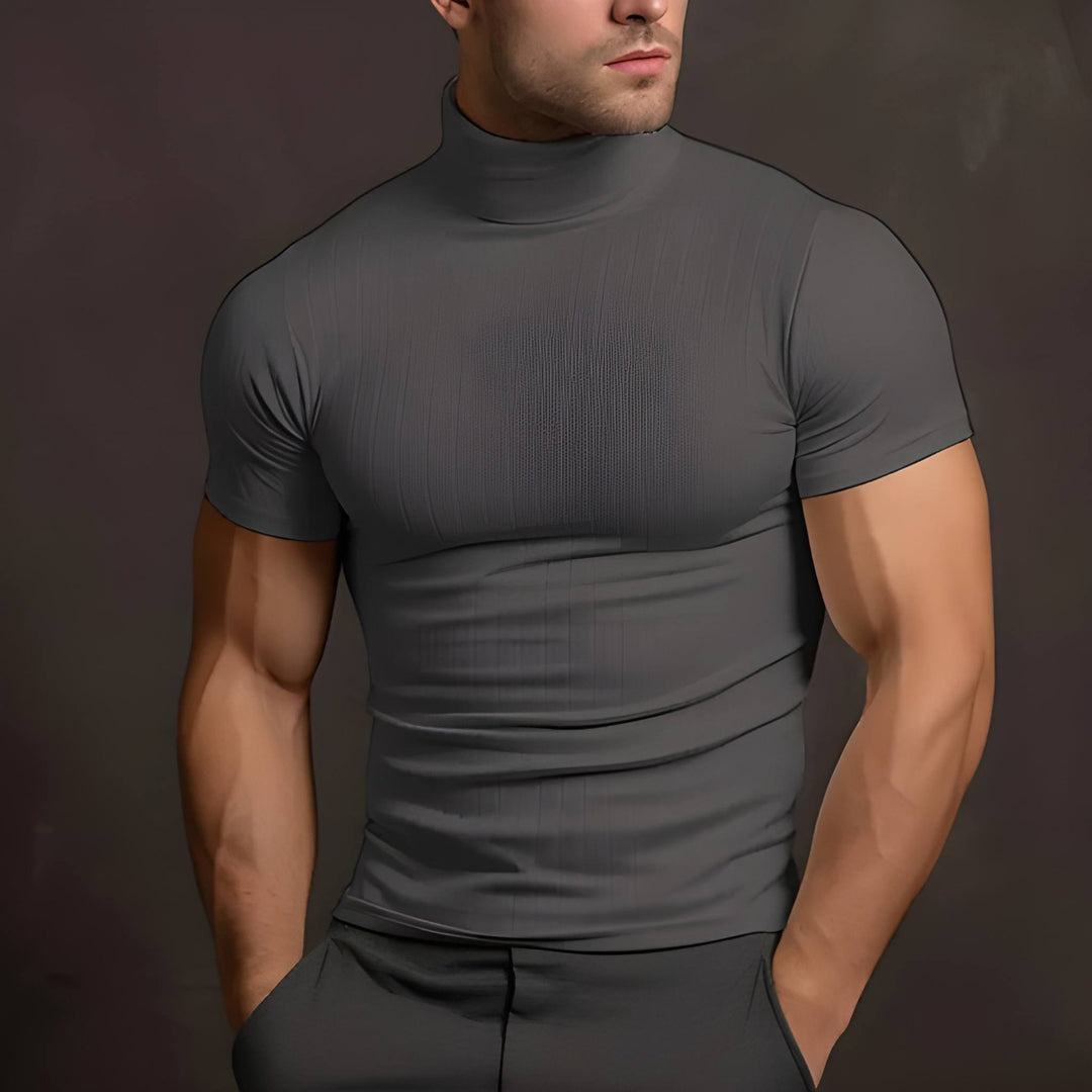 Herr Slim Fit T-Shirt med Colkrage - Casual Stil - Grå