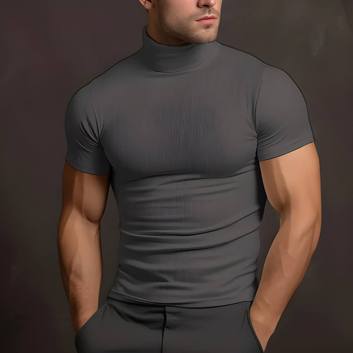 Herr Slim Fit T-Shirt med Colkrage - Casual Stil - Grå