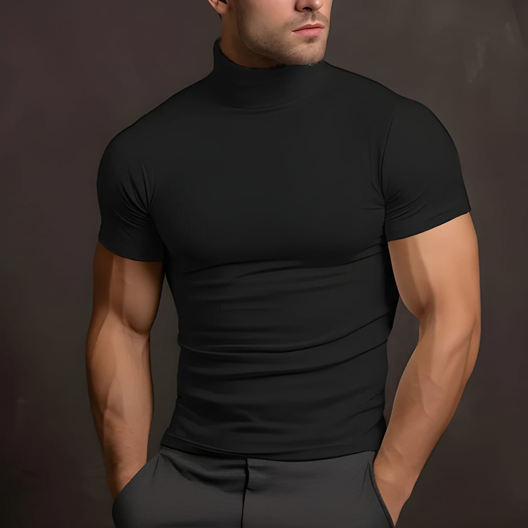 Herr Slim Fit T-Shirt med Colkrage - Casual Stil - Svart