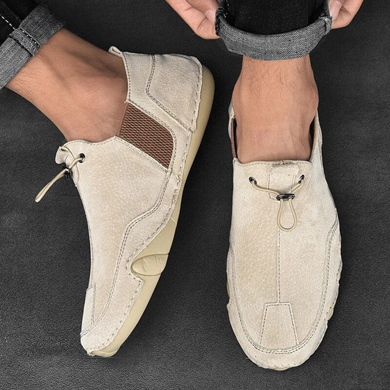 Herr Slip-On Skor med Elastisk Snöring - Bekväm Daglig Stil - Beige