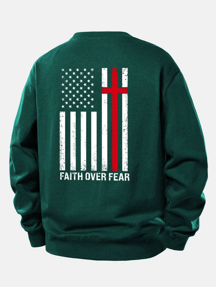 Herr Slogan Sweatshirt in mörkgrön, Relaxad Passform Crew Neck