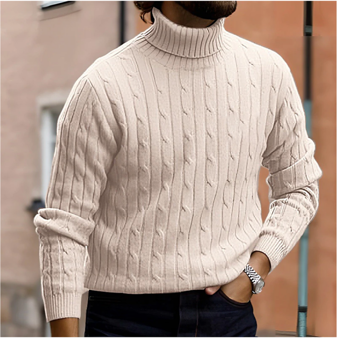 Herr Smal Stickad Polokrage Tröja - Modern Varmth - Beige