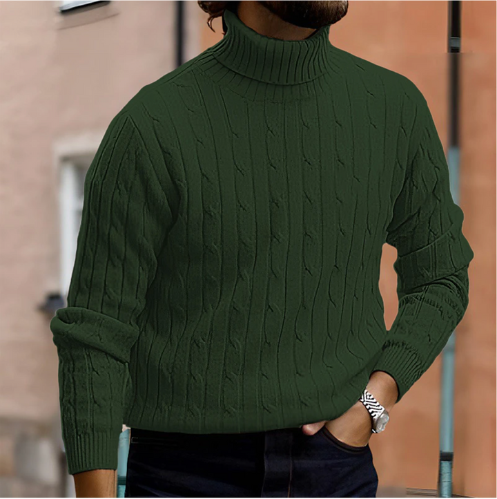Herr Smal Stickad Polokrage Tröja - Modern Varmth - Grön