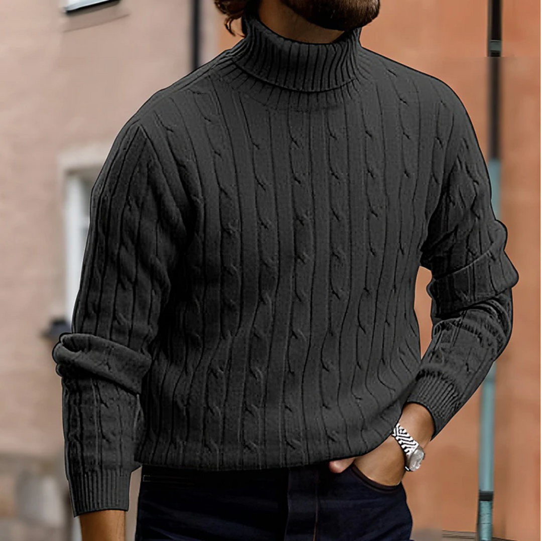 Herr Smal Stickad Polokrage Tröja - Modern Varmth - Mörkgrå