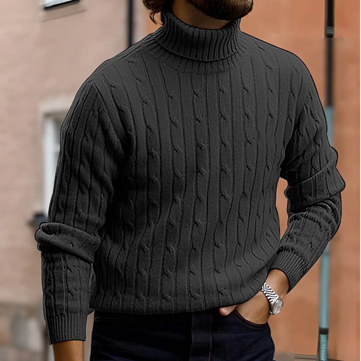 Herr Smal Stickad Polokrage Tröja - Modern Varmth - Mörkgrå