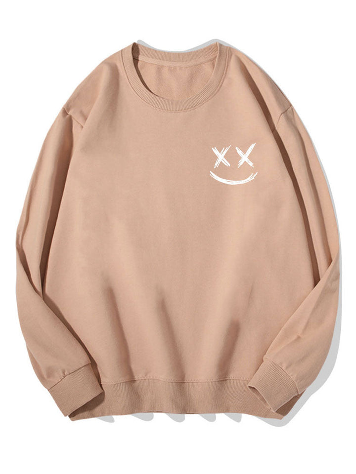 Herr Smiley Tröja in beige, Bomullsblandning Relaxed Fit Crew Neck