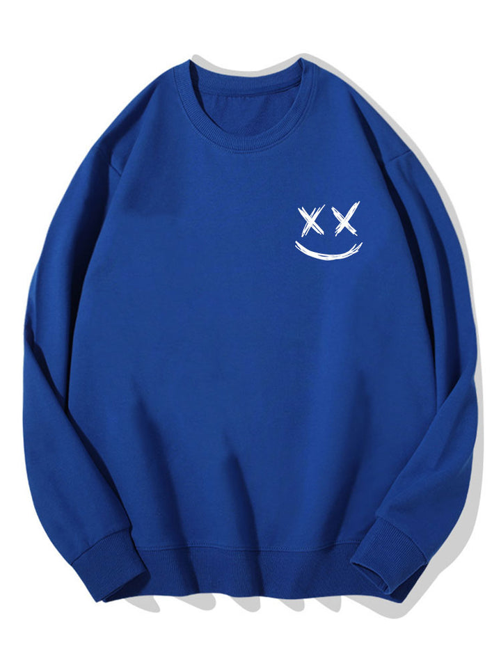 Herr Smiley Tröja in blå, Bomullsblandning Relaxed Fit Crew Neck
