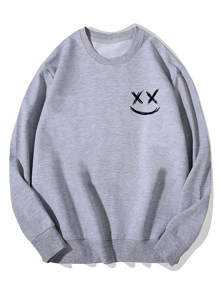 Herr Smiley Tröja in grå, Bomullsblandning Relaxed Fit Crew Neck