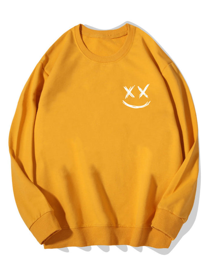 Herr Smiley Tröja in gul, Bomullsblandning Relaxed Fit Crew Neck